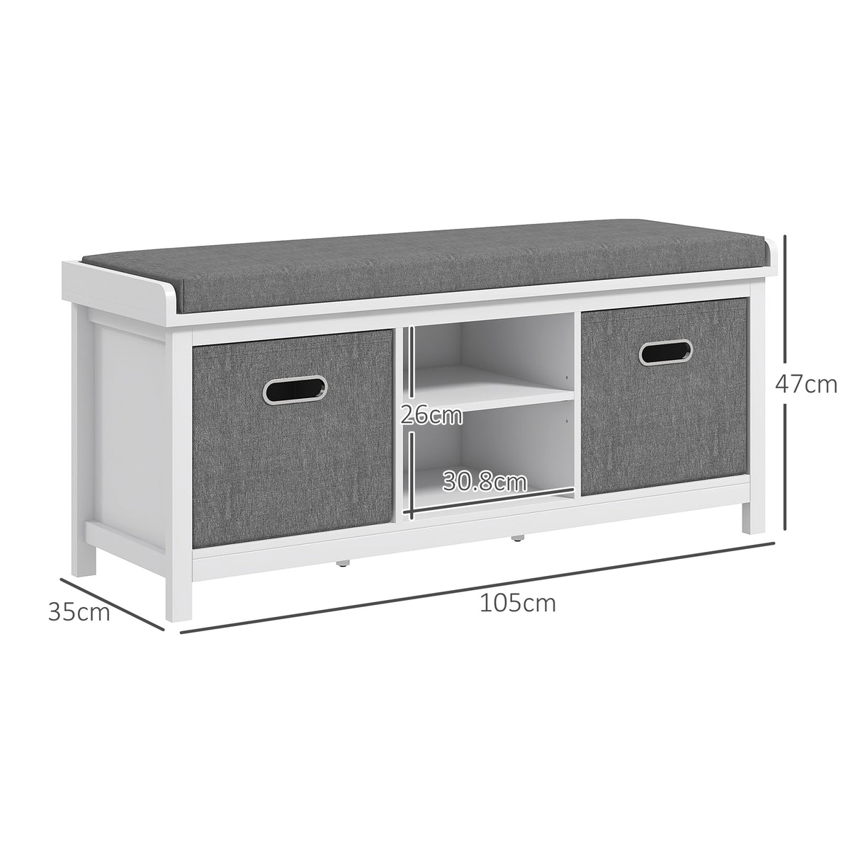 easycomfort easycomfort panca scarpiera con ripiano regolabile a 3 livelli e 2 cassetti in truciolato 105x35x47 cm bianca e grigia