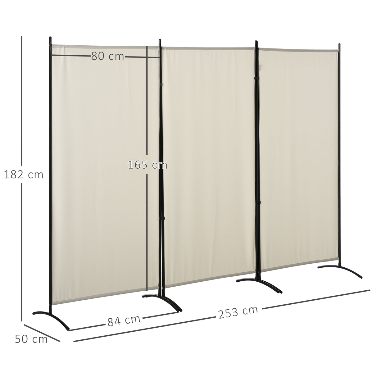 easycomfort easycomfort paravento separe da interno a 3 pannelli pieghevole in metallo e poliestere 253x50x182cm beige