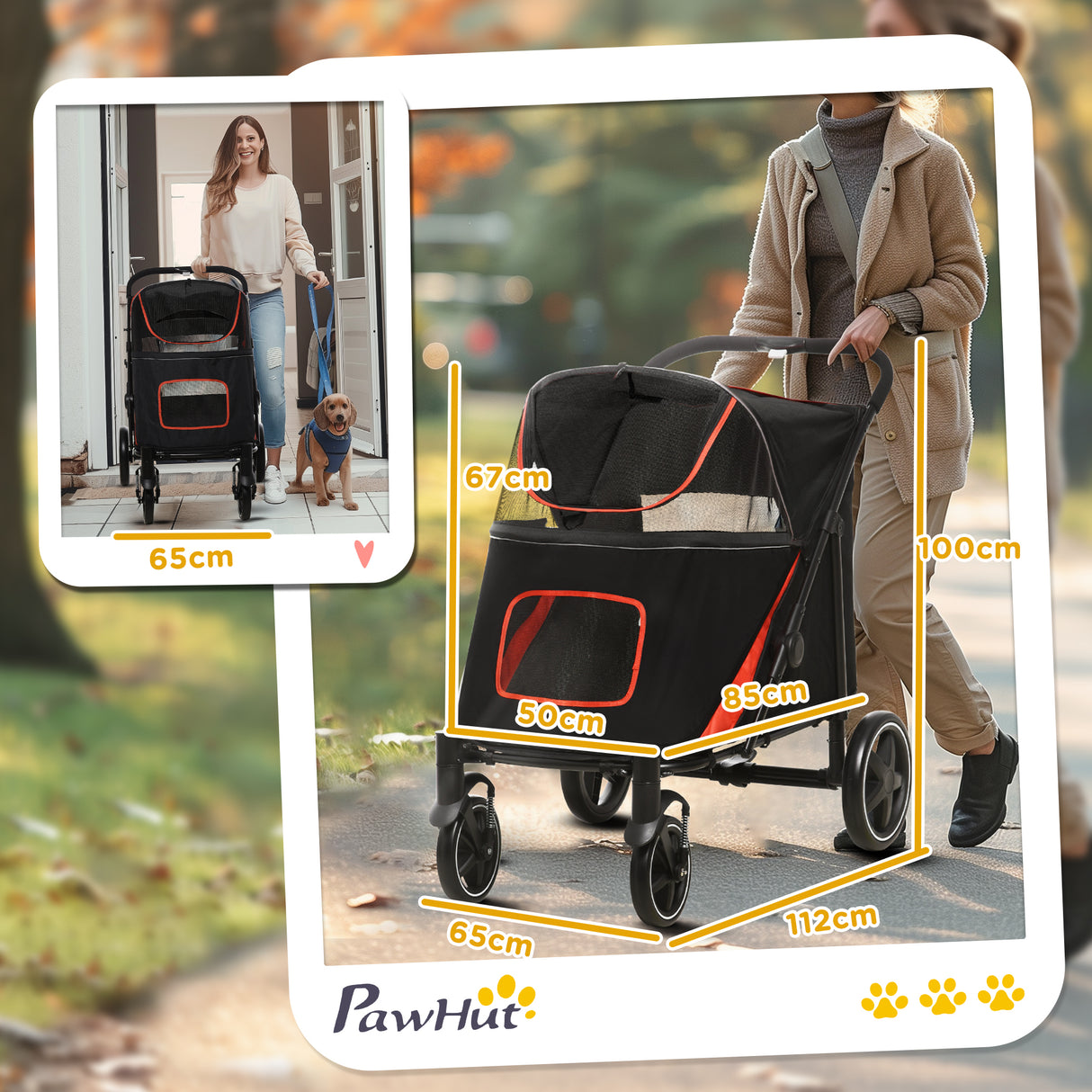 easycomfort easycomfort passeggino per cani pieghevole con ingressi a cerniera e finestre a rete 112x65x100 cm rosso e nero
