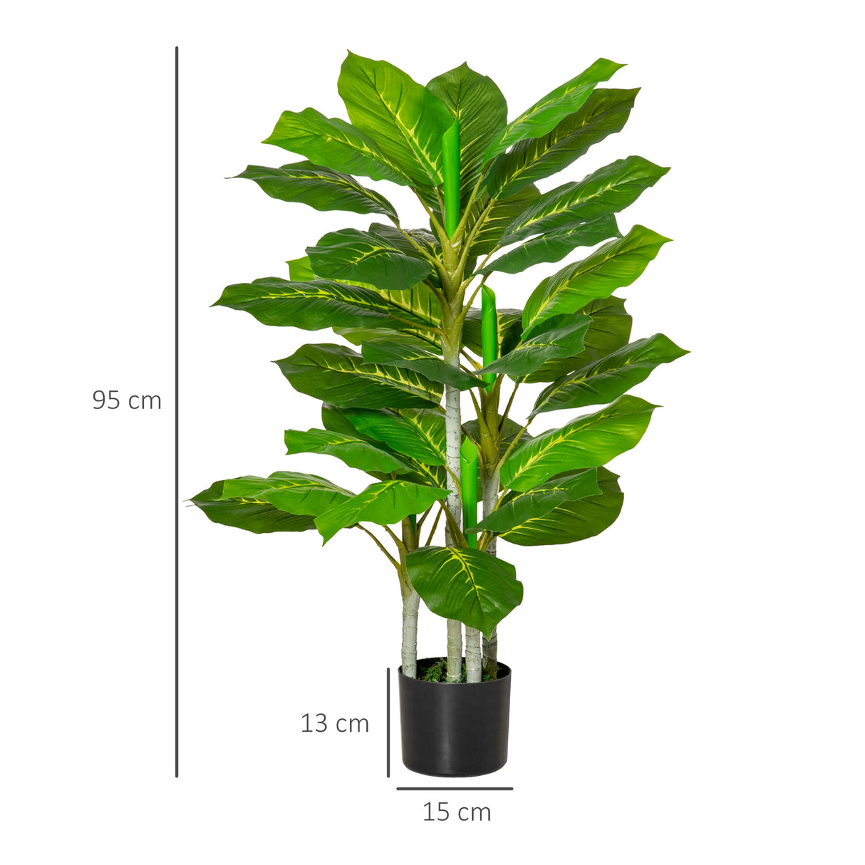 easycomfort easycomfort pianta verde artificiale da 95 cm e 33 foglie con vaso nero 15x13 cm in peva pe e cemento