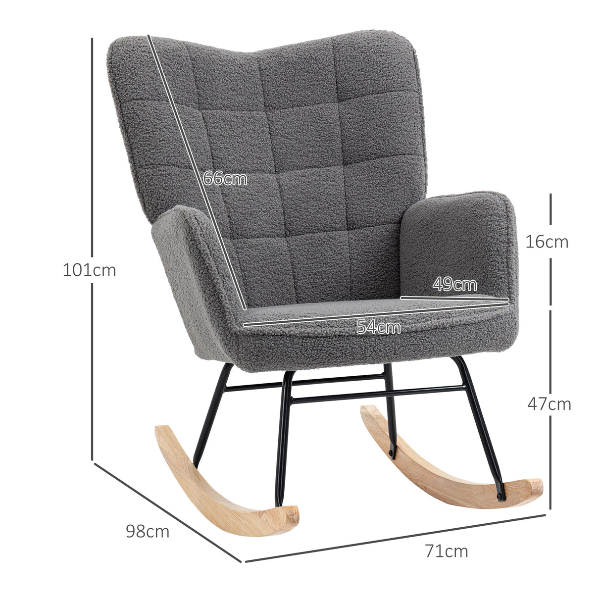 easycomfort easycomfort poltrona a dondolo imbottita in legno e acciaio per soggiorno e camera da letto 71x98x101 cm grigio scuro