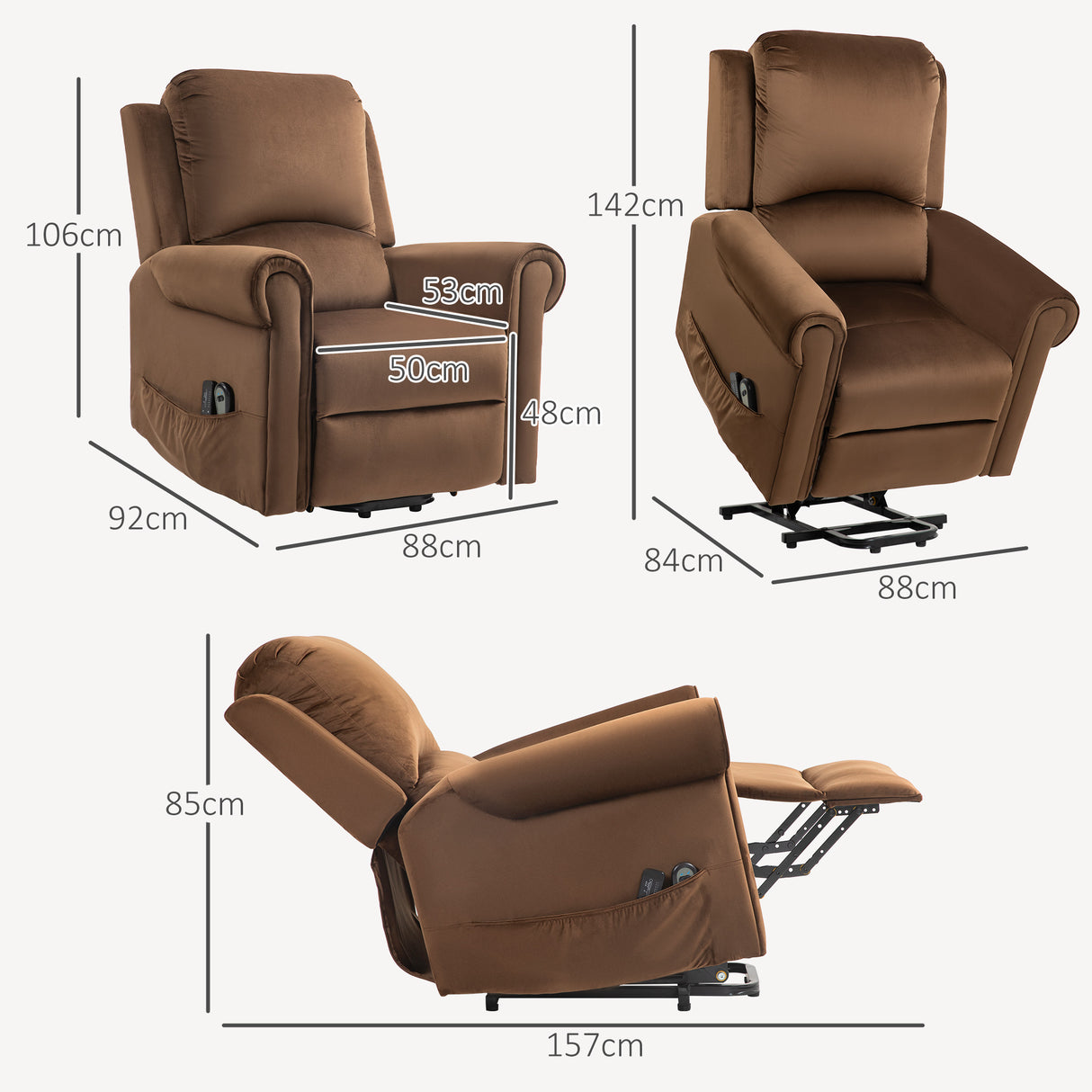 easycomfort easycomfort poltrona alzapersona reclinabile a 135 e massaggiante con telecomando 88x92x106 cm marrone scuro