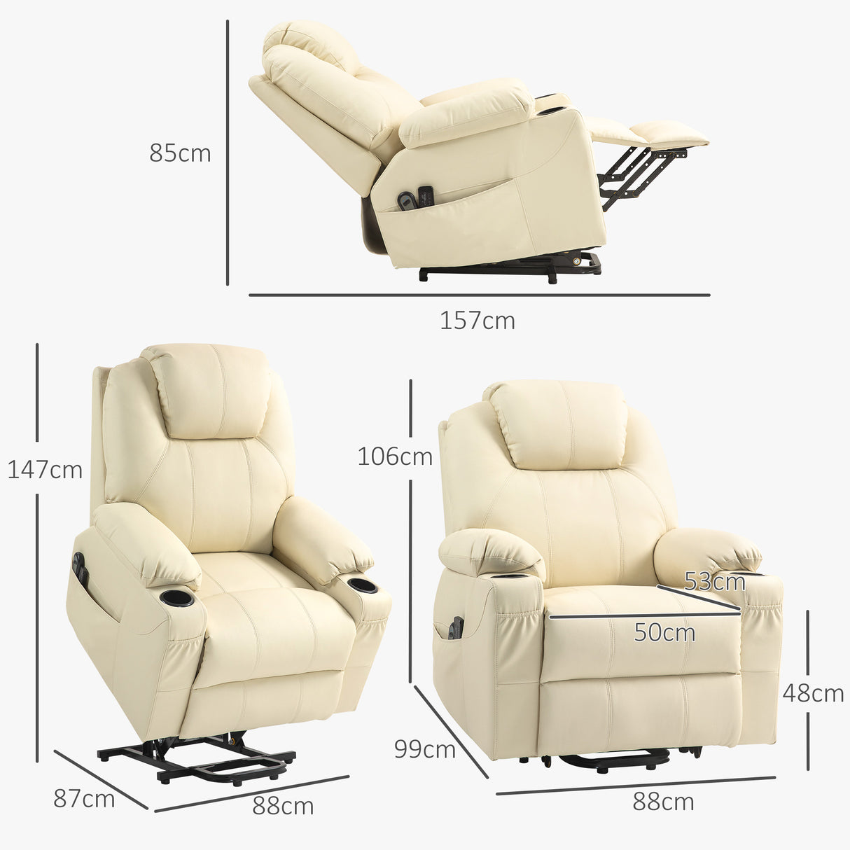 easycomfort easycomfort poltrona alzapersona reclinabile fino a 135 con 8 punti massaggio telecomando e poggiapiedi 88x92x106 cm crema