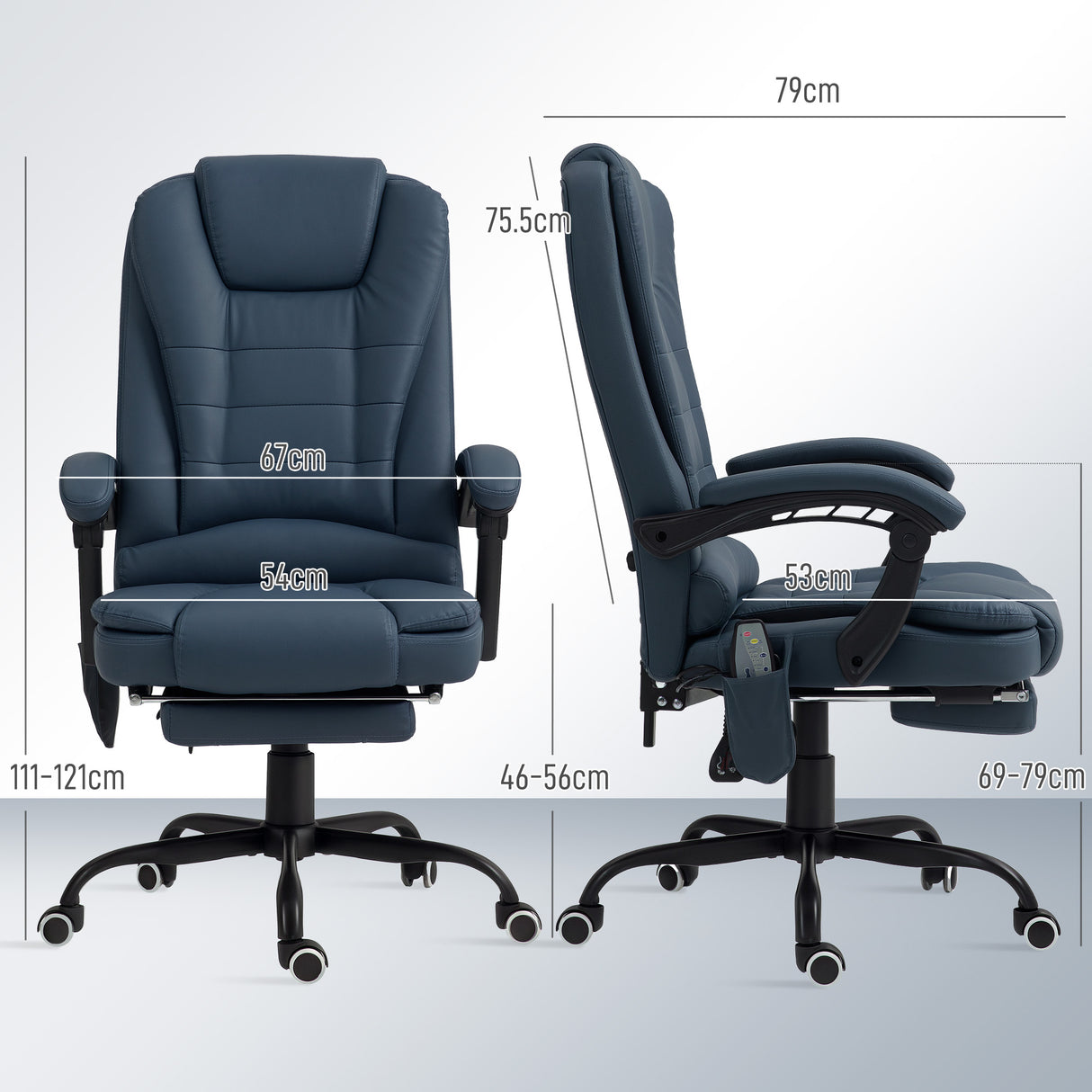 easycomfort easycomfort poltrona da ufficio con 7 punti massaggianti e poggiapiedi in pelle pu e acciaio 67x67x111 121 cm blu
