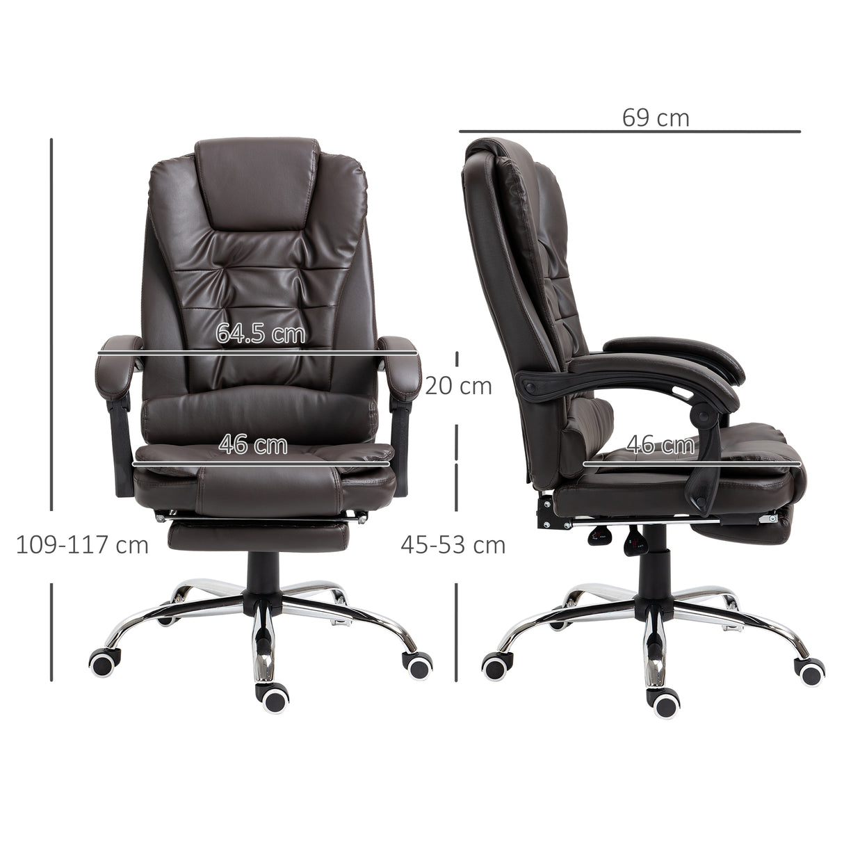 easycomfort easycomfort poltrona da ufficio reclinabile in stile presidenziale con poggiapiedi 64 5x69x109 117 cm color caffe