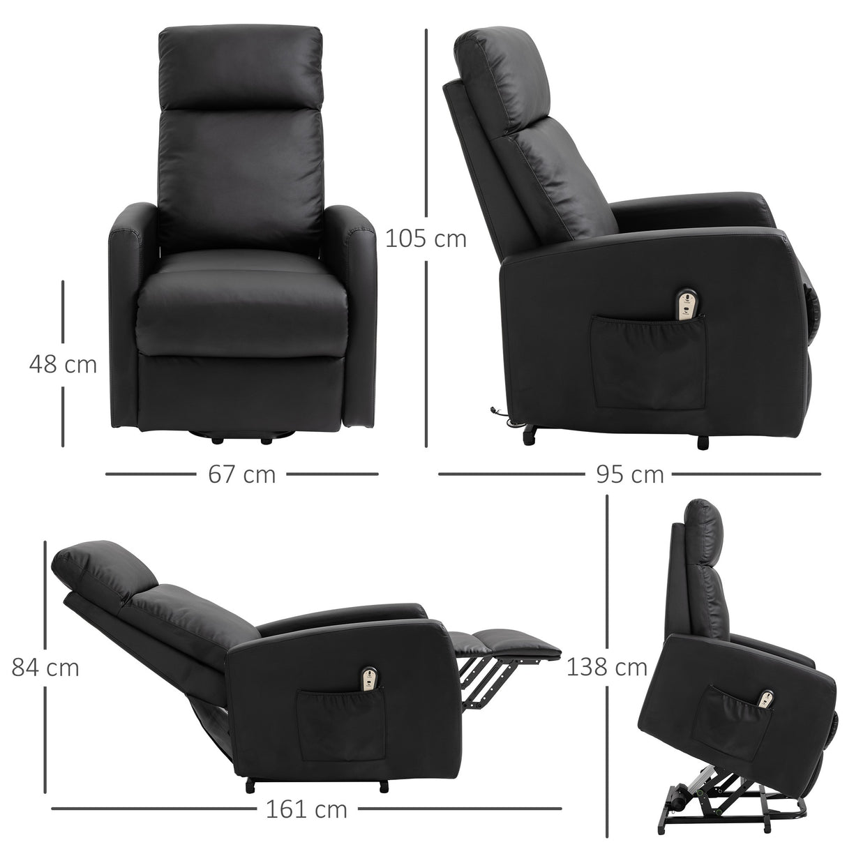 easycomfort easycomfort poltrona elettrica alzapersona 45 poltrona relax elettrica reclinabile a 145 con telecomando e poggiapiedi in pelle pu nero 67x95x105 cm ean 8054144135540