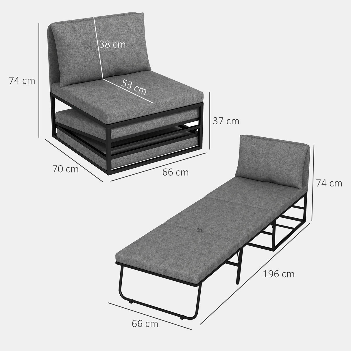 easycomfort easycomfort poltrona letto con cuscino e copertura protettiva in tessuto effetto lino e metallo 66x70x74 cm grigio