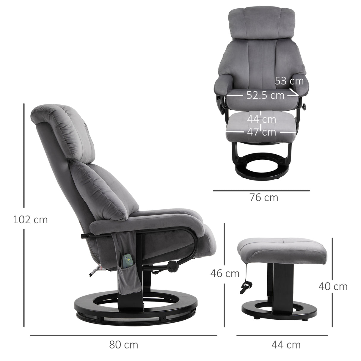 easycomfort easycomfort poltrona massaggiante reclinabile con poggiapiedi e telecomando in finta pelle pu 76x80x102 cm grigio