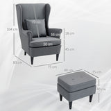easycomfort easycomfort poltrona per salotto in tessuto con pouf poggiapiedi schienale alto e cuscino 75x83x104 cm grigio