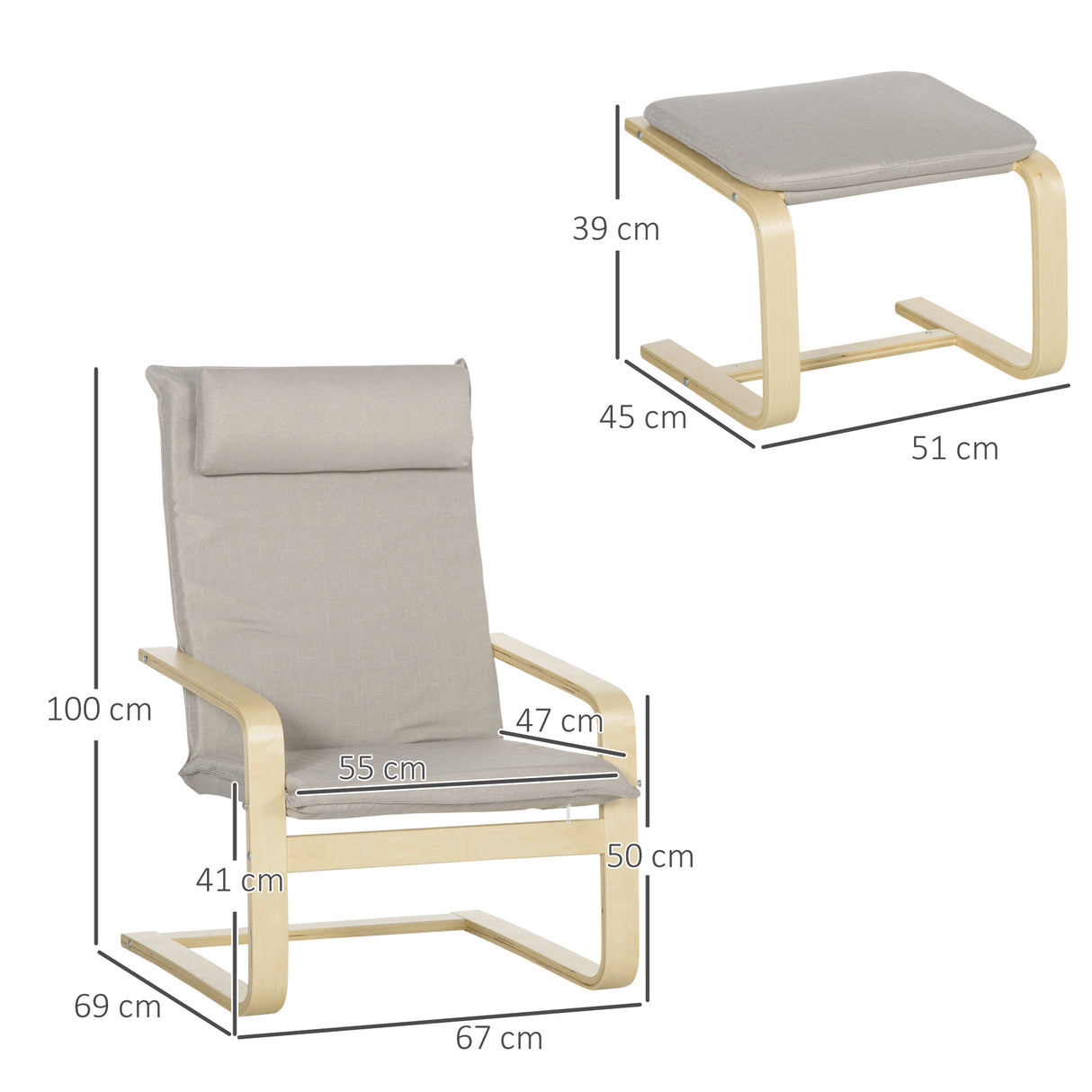 easycomfort easycomfort poltrona relax con pouf poggiapiedi in legno e tessuto con poggiatesta 67x69x100cm grigio