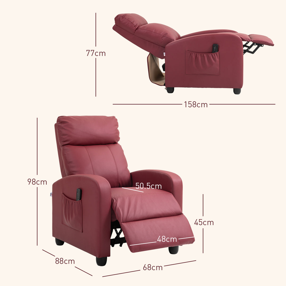 easycomfort easycomfort poltrona relax massaggiante con telecomando e 8 programmi reclinazione e poggiapiedi rosso
