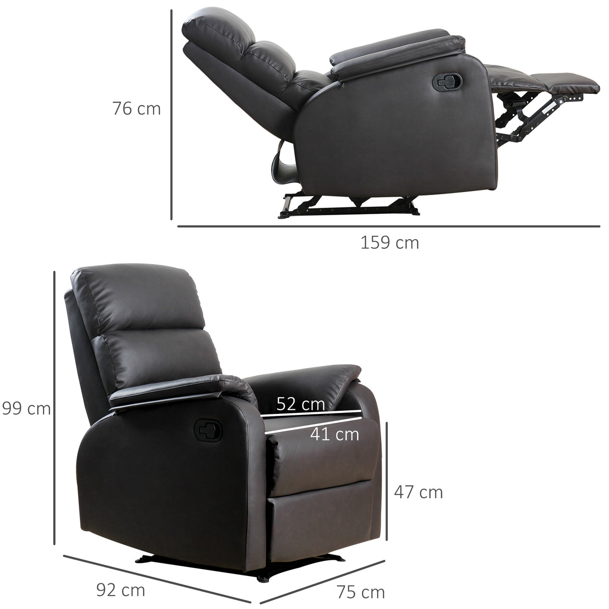 easycomfort easycomfort poltrona relax per interni reclinabile manualmente con cuscino imbottito in pelle pu e acciaio 75x82x99 cm marrone ean 8055776912493