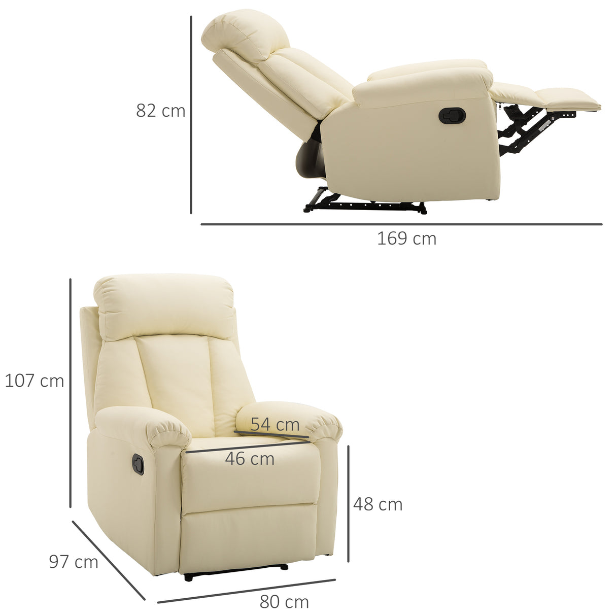 easycomfort easycomfort poltrona relax reclinabile imbottita ergonomica con poggiapiedi pelle pu 80 x 97 x 107cm crema ean 8055776912981