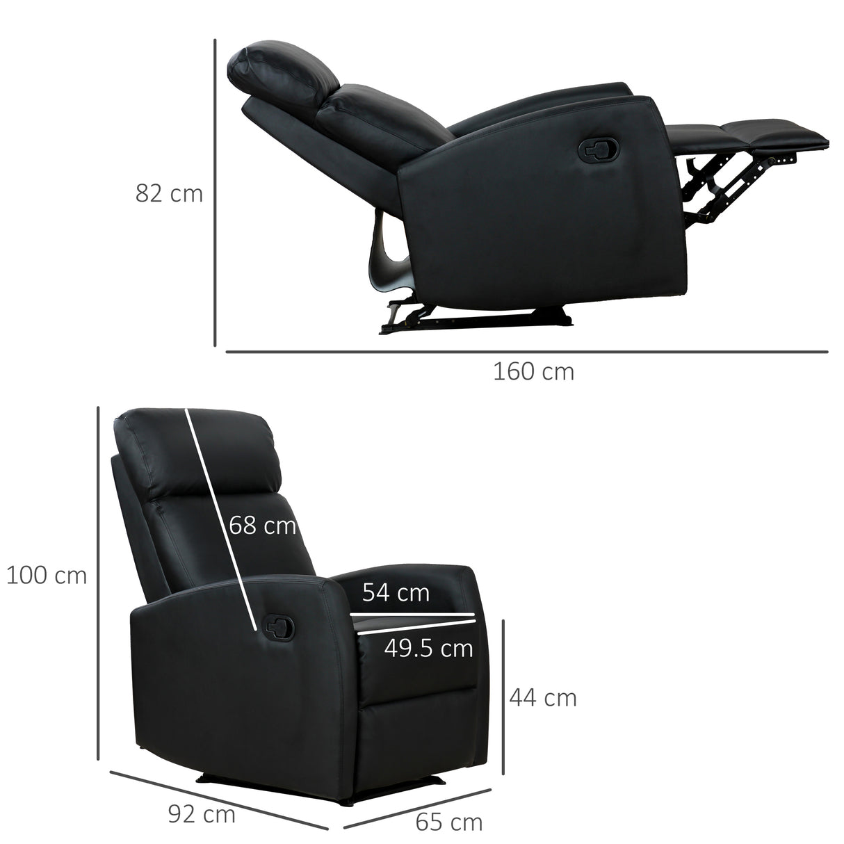 easycomfort easycomfort poltrona relax reclinabile regolabile ed ergonomica in pelle pu con imbottitura per casa e ufficio 65x92x100 cm nera ean 8054144137315