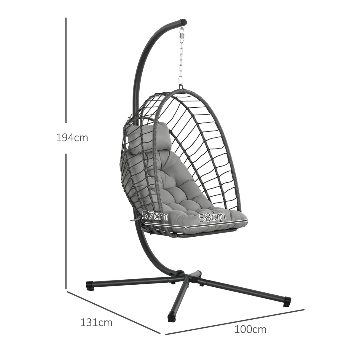 easycomfort easycomfort poltrona sospesa in rattan pe con cuscino seduta pieghevole e struttura in acciaio grigio
