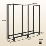 easycomfort easycomfort portalegna per camino a 2 sezioni in acciaio con 6 gambe e 3 anelli 123x32x115 cm nero