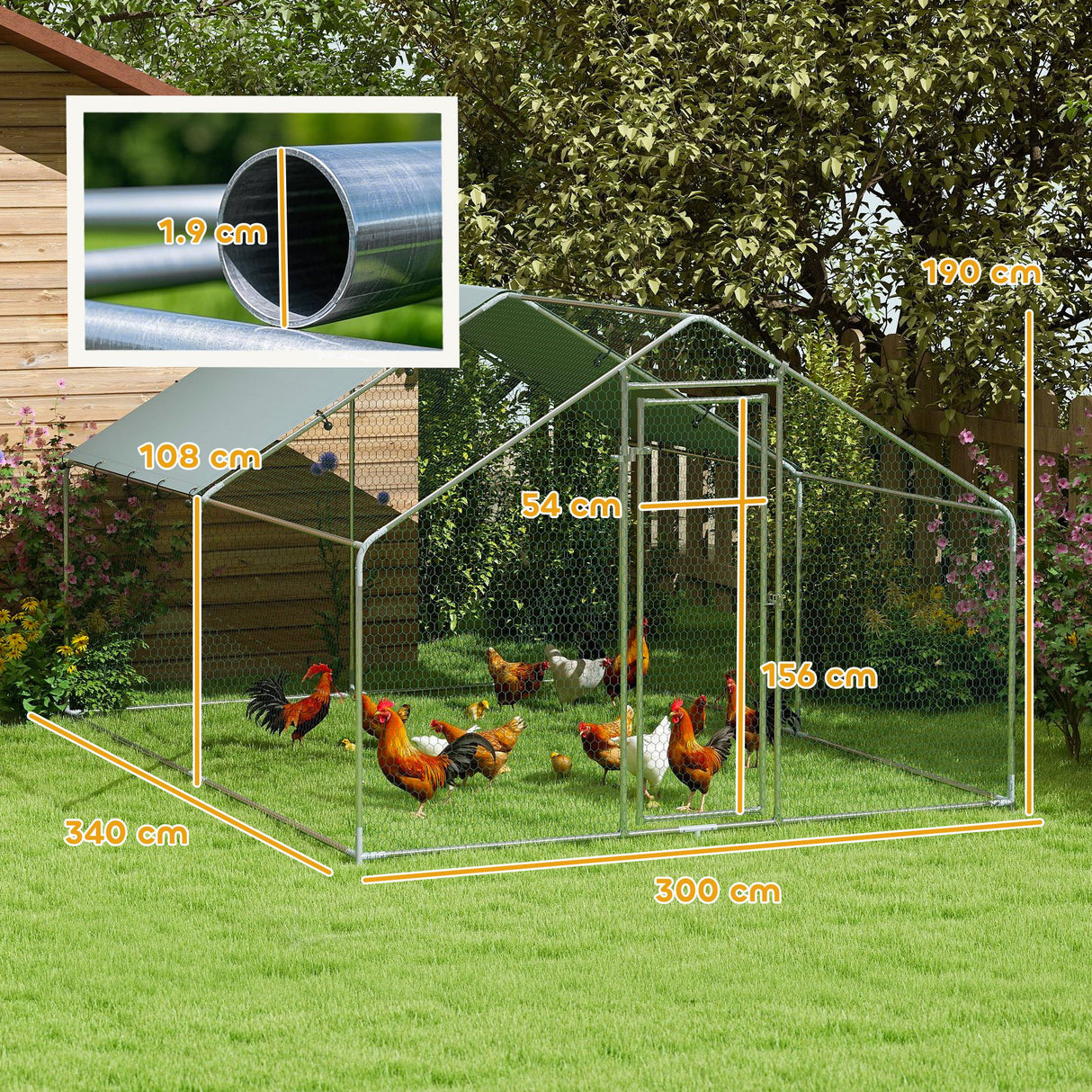 easycomfort easycomfort recinto per galline da 10 2m per 10 15 galline con tetto impermeabile in acciaio e tessuto 3x3 4x1 9 m argento