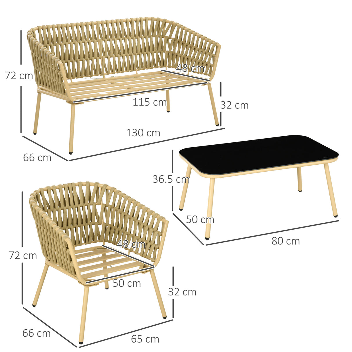 easycomfort easycomfort salotto da esterno con divano 2 posti 2 poltrone con cuscini e tavolino in vetro