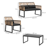 easycomfort easycomfort salotto da giardino in rattan pe con divano 2 posti 2 poltrone tavolino in vetro e cuscini nero