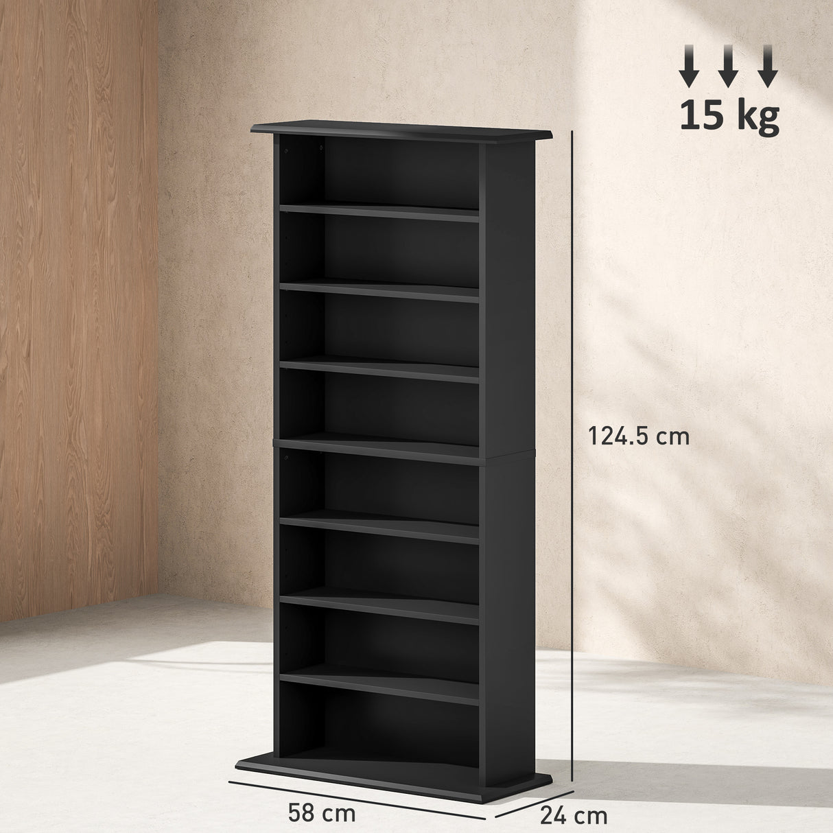 easycomfort easycomfort scaffale porta cd con 6 ripiani regolabili capacita di 360 cd185 dvd 58x24x124 5 cm nero