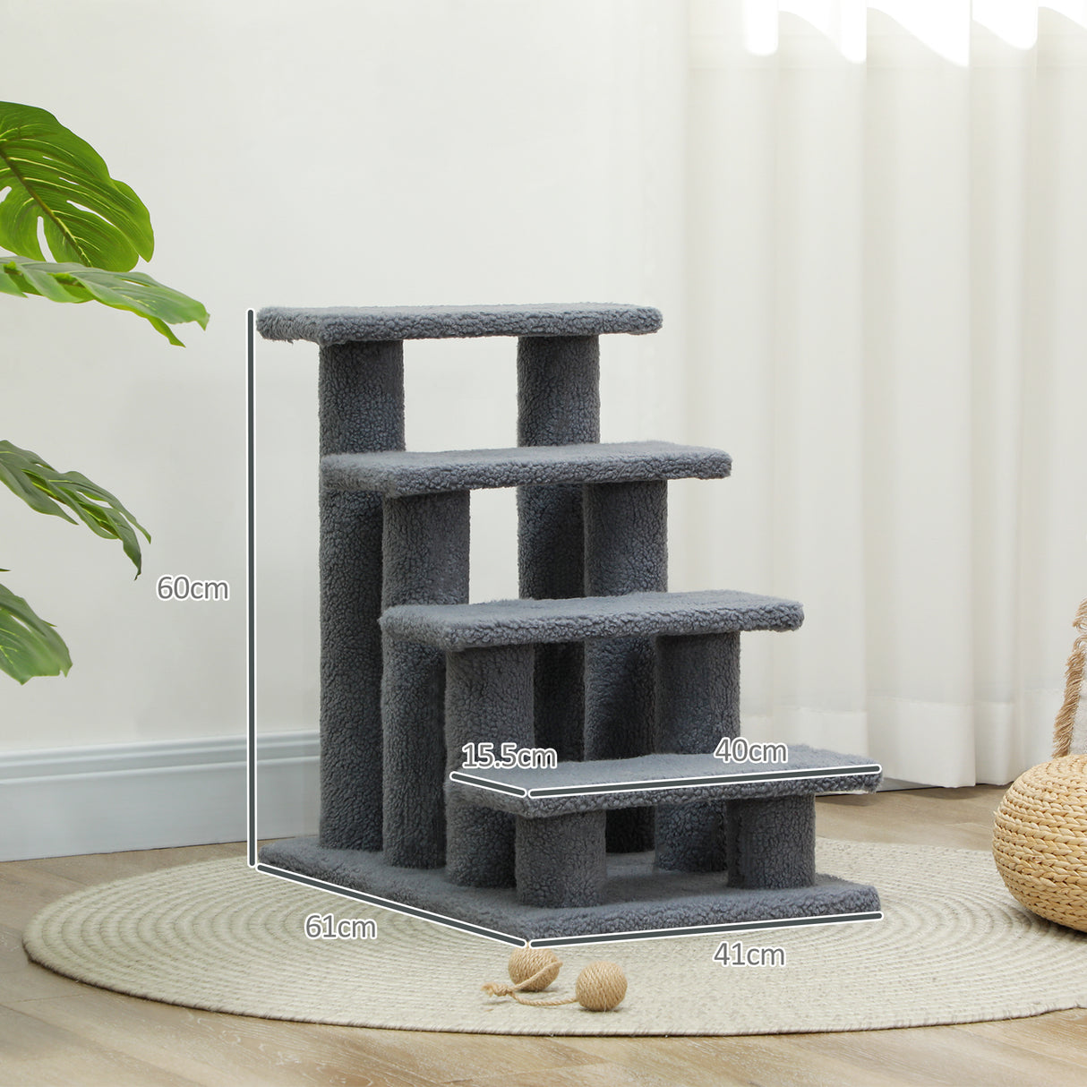 easycomfort easycomfort scaletta per cani e gatti a 4 gradini con rivestimento in peluche 61x41x60 cm grigio