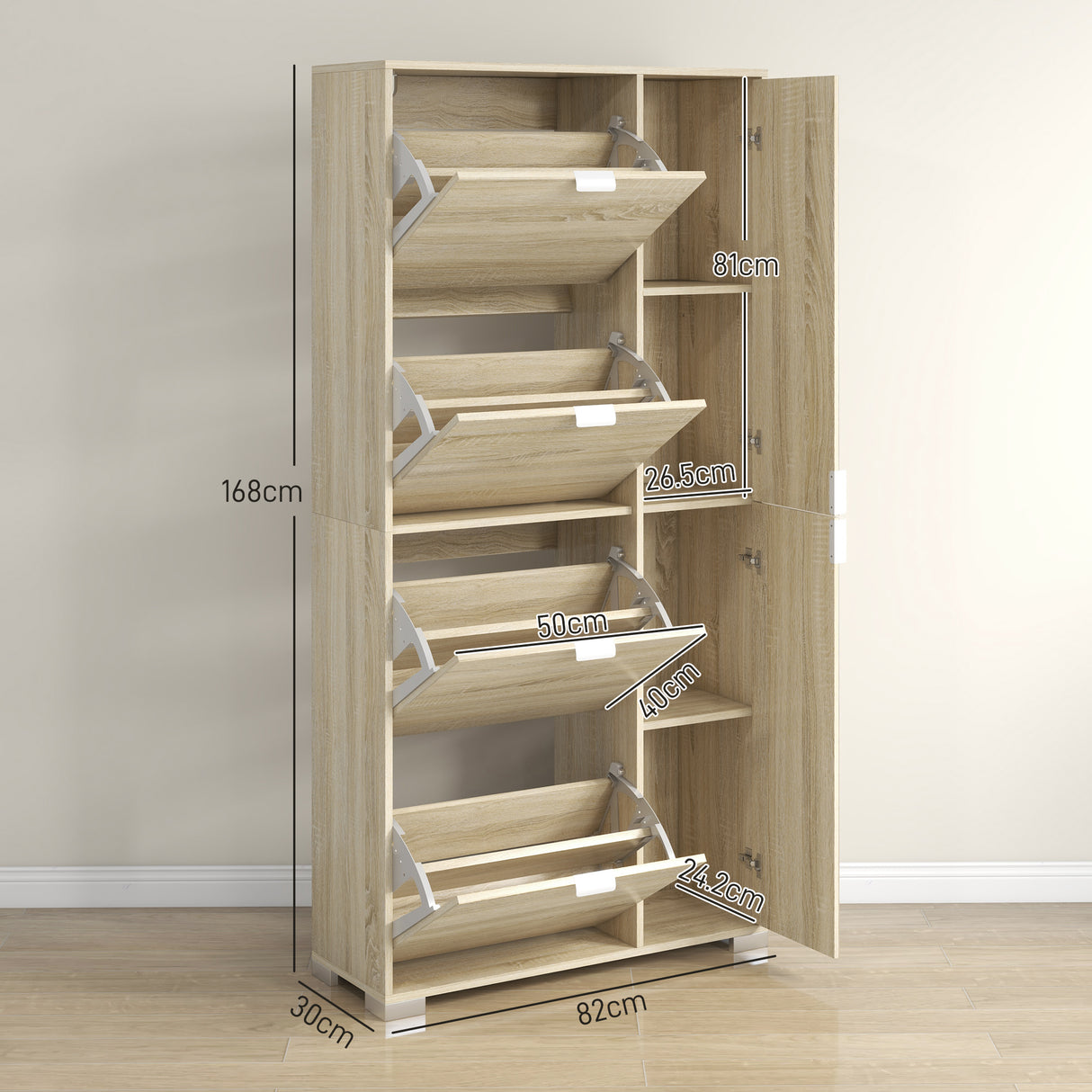 easycomfort easycomfort scarpiera con specchio per 16 paia di scarpe 4 cassetti a ribalta e 2 armadietti 82x30x168cm rovere
