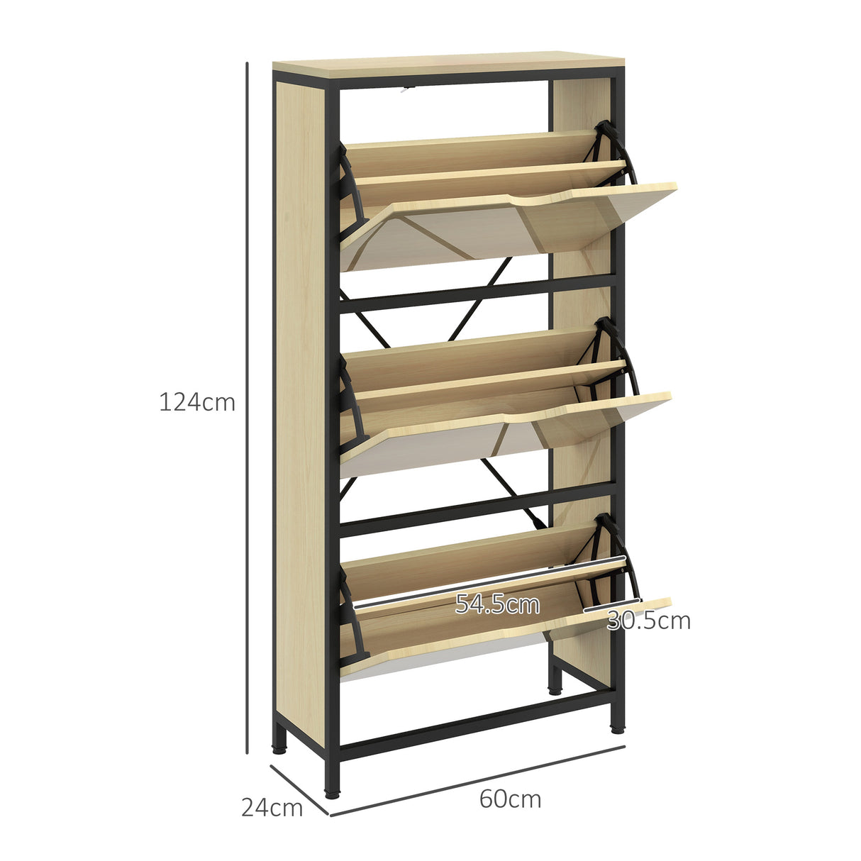 easycomfort easycomfort scarpiera slim con 3 cassetti e ripiani regolabili per 18 paia di scarpe 60x24x124cm rovere