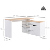 easycomfort easycomfort scrivania angolare con libreria a 2 ripiani armadietto e cassetto 140x117x76 cm color legno e bianco