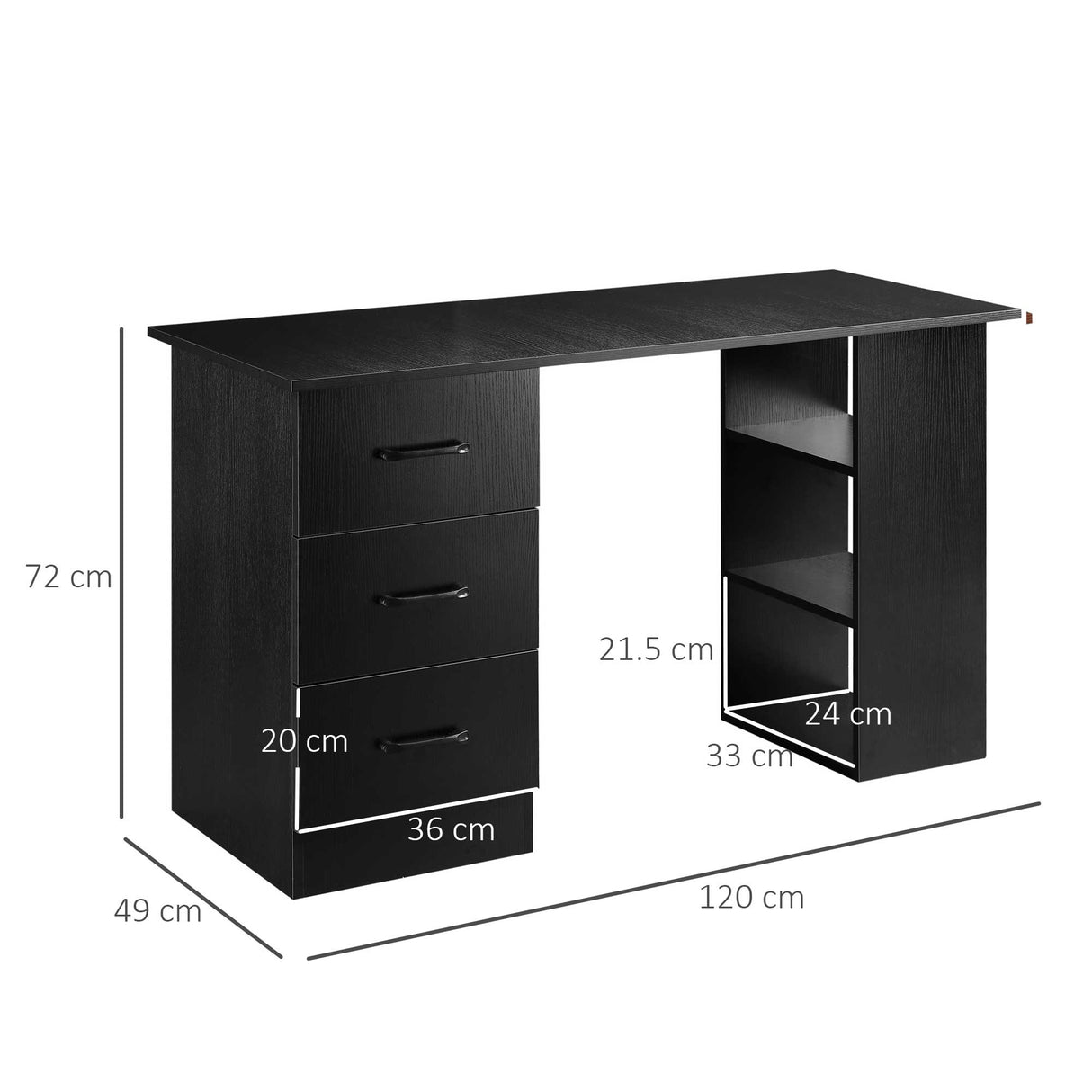 easycomfort easycomfort scrivania moderna in legno con 3 cassetti e 3 ripiani per camera e ufficio 120x49x72cm nero