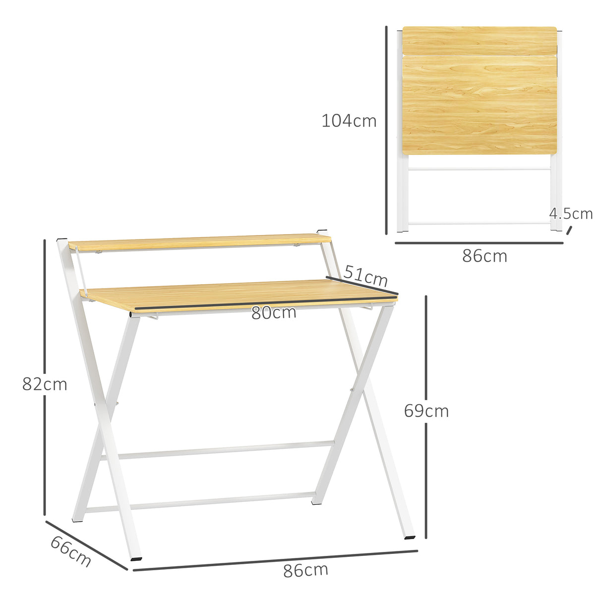 easycomfort easycomfort scrivania pieghevole con ripiano rialzato e gambe a x in legno e acciaio 86x66x82 cm bianco e color legno