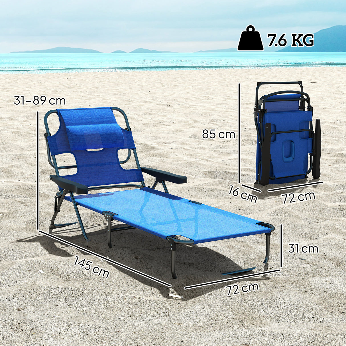 easycomfort easycomfort sdraio da giardino pieghevole con schienale regolabile cuscino e foro per viso blu scuro