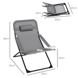 easycomfort easycomfort sedia da giardino pieghevole e reclinabile su 4 livelli in acciaio e poliestere 69x91x96 cm nera grigia