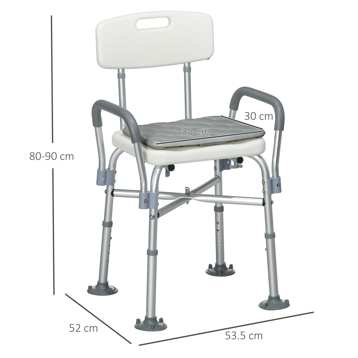 easycomfort easycomfort sedia doccia ad altezza regolabile con braccioli e cuscino rimovibile 53 5x52x80 90 cm bianca