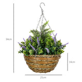 easycomfort easycomfort set 2 piante finte di lavanda con vaso e gancio in pe e vimini 25x34 cm verde e viola