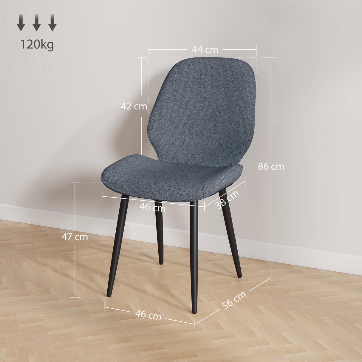easycomfort easycomfort set 2 sedie da pranzo con schienale ricurvo in tessuto effetto lino schiuma e acciaio 46x56x86 cm grigio e nero