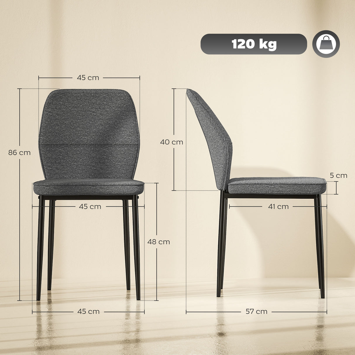 easycomfort easycomfort set 2 sedie da pranzo imbottite in velluto con schienale ergonomico senza braccioli grigio