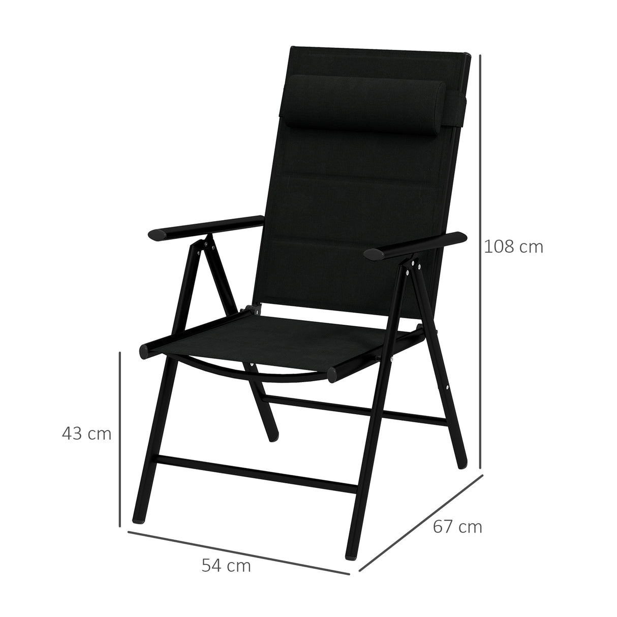 easycomfort easycomfort set 2 sedie pieghevoli con schienale reclinabile e poggiatesta in alluminio e poliestere 54x67x108 cm nero