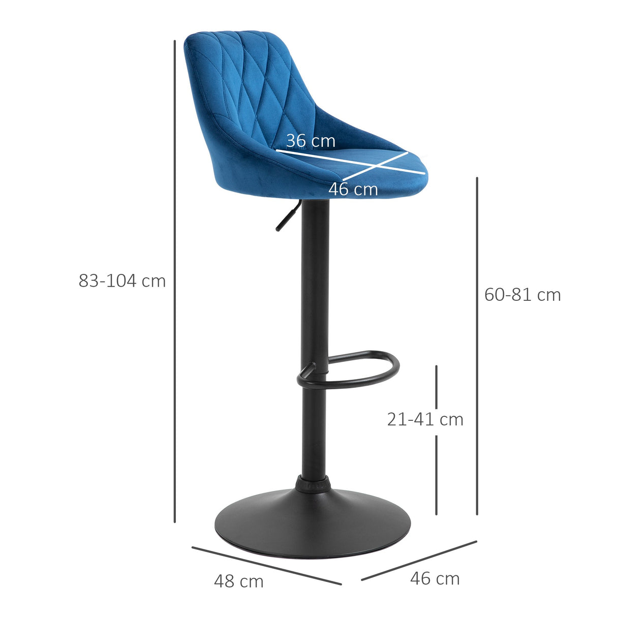easycomfort easycomfort set 2 sgabelli da bar altezza regolabile con base in metallo e seduta in velluto sgabelli moderni con schienale e poggiapiedi 46x48x83 104cm blu