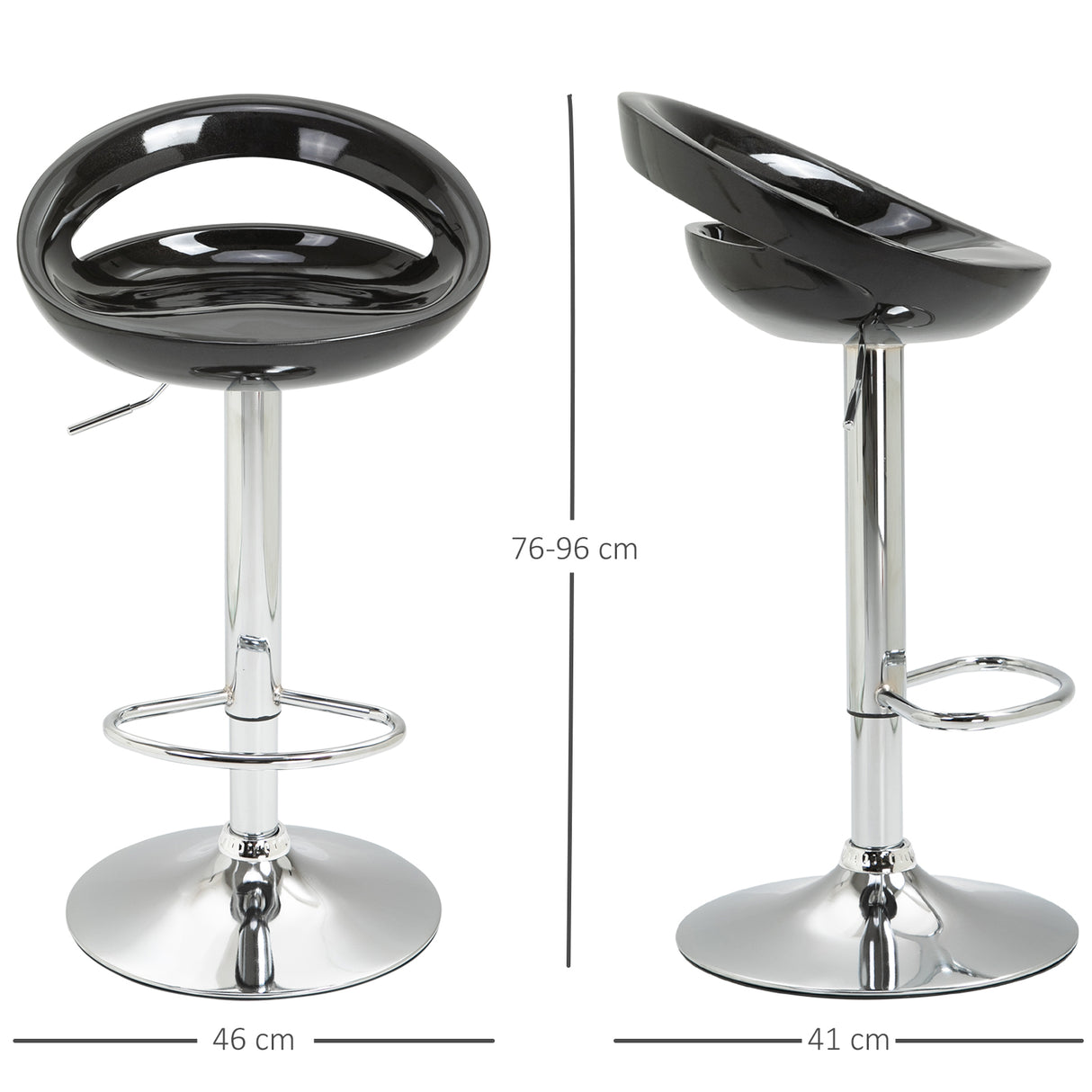 easycomfort easycomfort set 2 sgabelli da bar alti sgabelli girevoli a 360 con schienale e poggiapiedi altezza regolabile base in acciaio per sala da pranzo e cucina 46x41x76 96cm nero ean 8054144139012