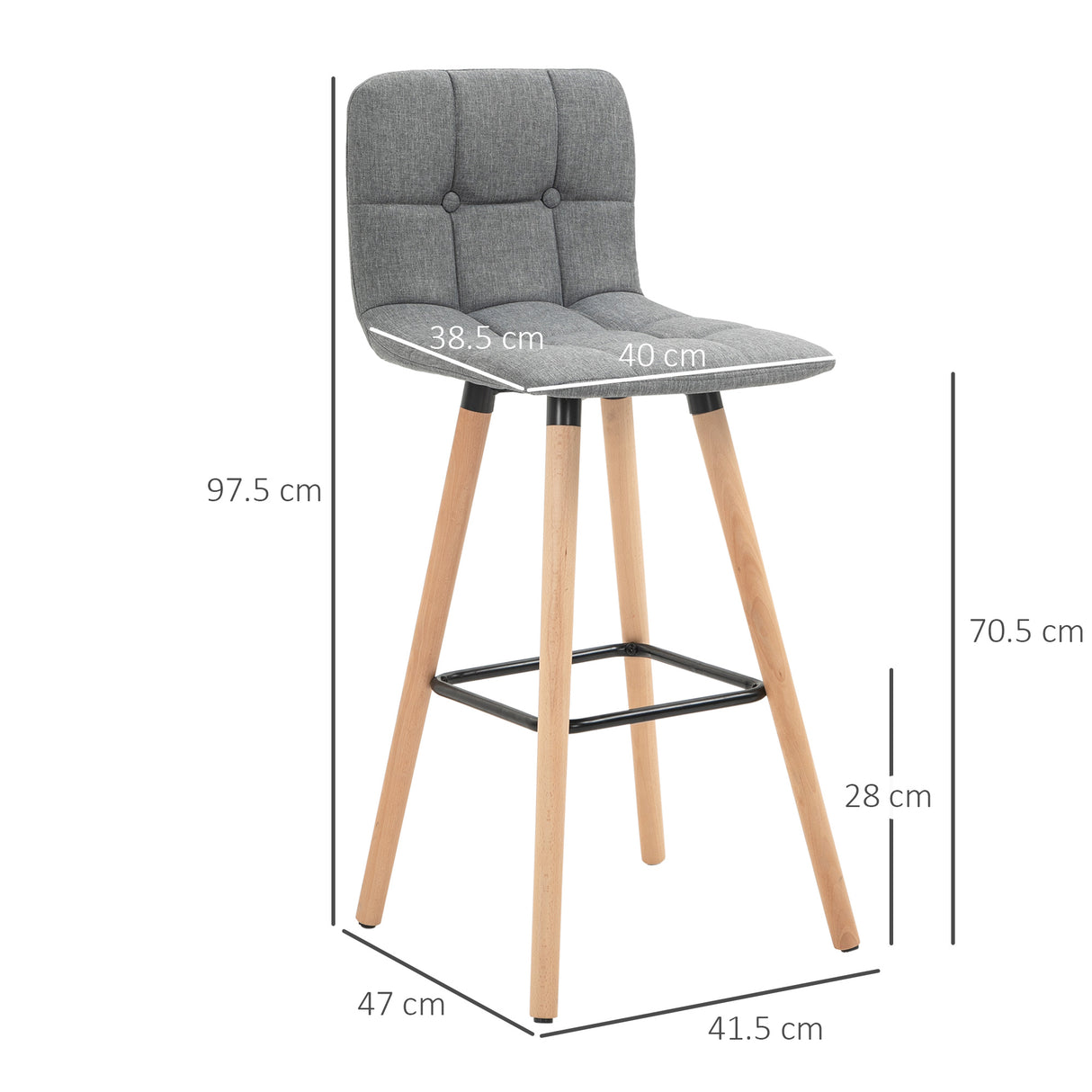 easycomfort easycomfort set 2 sgabelli da bar con schienale e poggiapiedi seduta imbottita in tessuto e gambe in legno 41 5x47x97 5 grigio