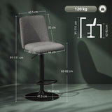 easycomfort easycomfort set 2 sgabelli da bar girevoli ad altezza regolabile in tessuto effetto lino 44x53x91 111 cm grigio scuro
