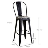 easycomfort easycomfort set 2 sgabelli da bar industriale con schienale rimovibile e poggiapiedi in metallo 44x49x116 cm nero