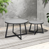 easycomfort easycomfort set 2 tavolini per esterni con piano in vetro temperato 70x45 cm e 50x35 cm grigio