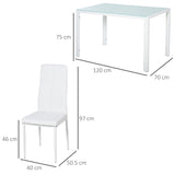 easycomfort easycomfort set 5 pezzi con 1 tavolo e 4 sedie per cucina o sala da pranzo in finta pelle metallo e vetro temperato bianco