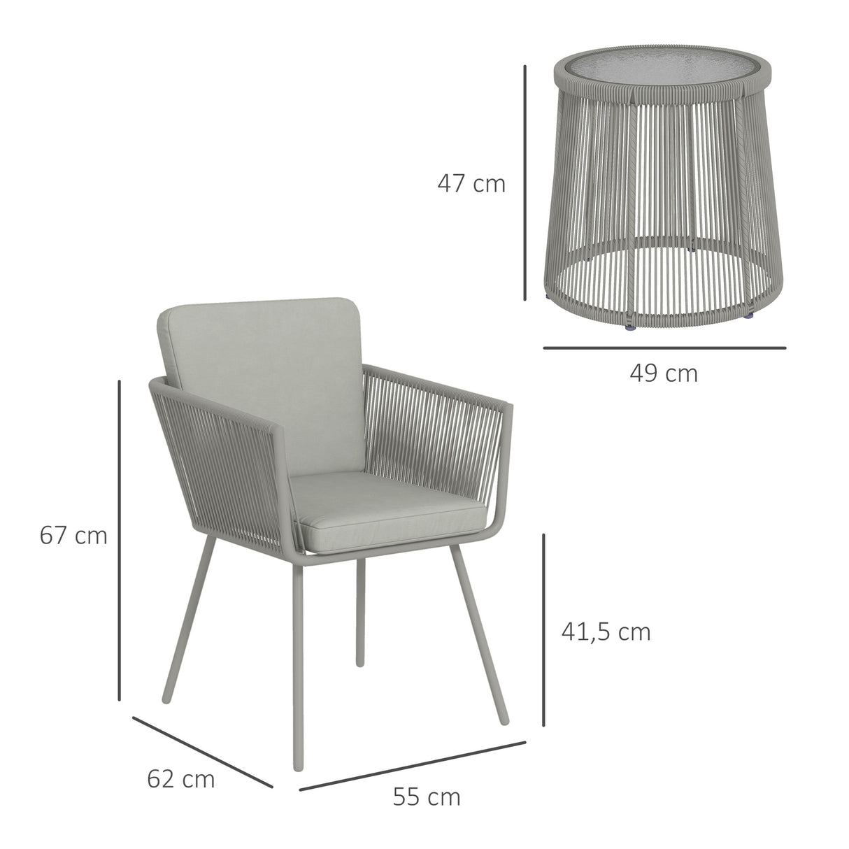 easycomfort easycomfort set da esterno con tavolino in vetro e 2 sedie da giardino in rattan stile boho grigio chiaro