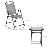 easycomfort easycomfort set da giardino 3 pezzi con 2 sedie 53 5x64x93 cm e tavolino da caffe 45x50 cm in metallo grigio chiaro