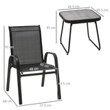 easycomfort easycomfort set da giardino 3 pezzi con tavolino e 2 sedie impilabili in acciaio e tessuto traforato nero
