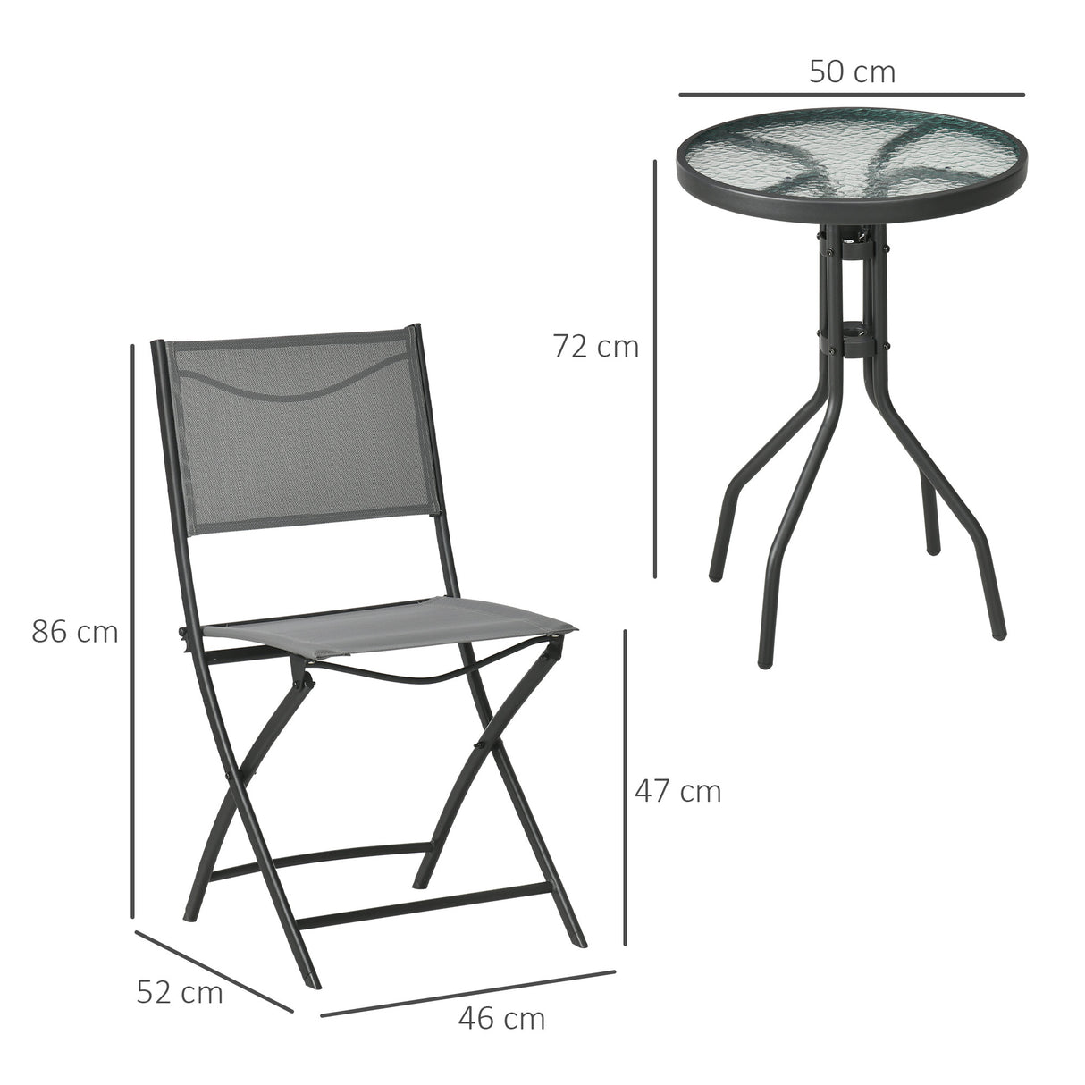 easycomfort easycomfort set da giardino 3 pezzi in acciaio con 2 sedie pieghevoli in tessuto traspirante e tavolo rotondo