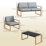 easycomfort easycomfort set da giardino 4 pezzi con 2 poltrone divanetto e tavolino in alluminio e fibra grigio e color legno