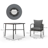 easycomfort easycomfort set da giardino 5 pezzi in acciaio con 4 sedie 58x58x66 cm e tavolo 80x80x71 cm con foro centrale grigio
